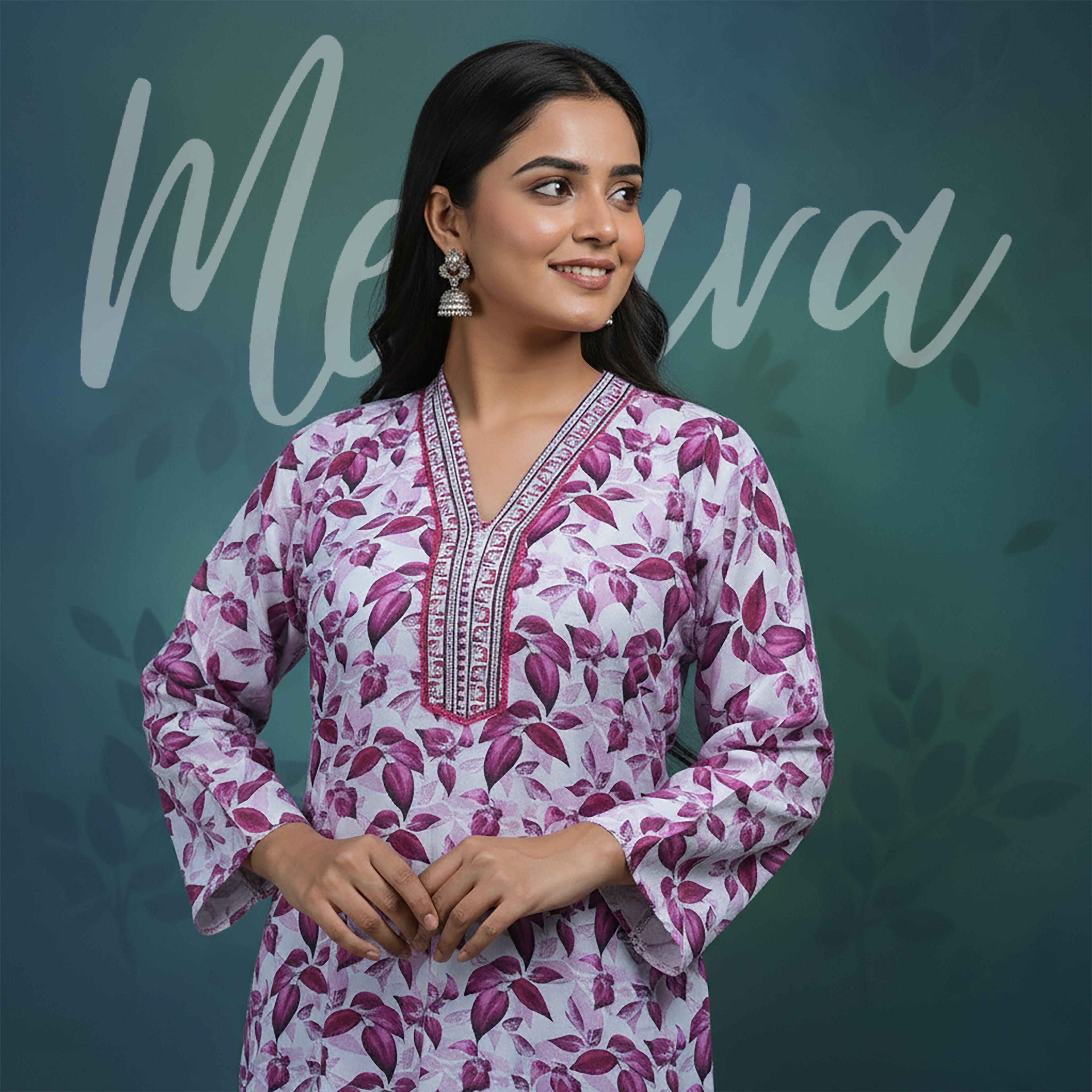 Lilac Leaf Print 2-Piece Stitched Suit