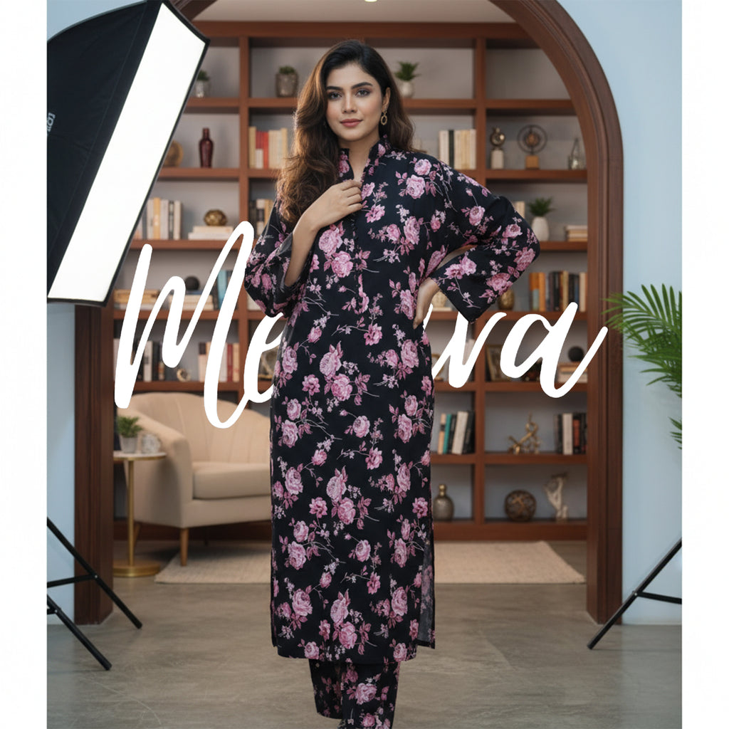 Midnight Bloom – 2 Piece (Stitched) Printed Suit