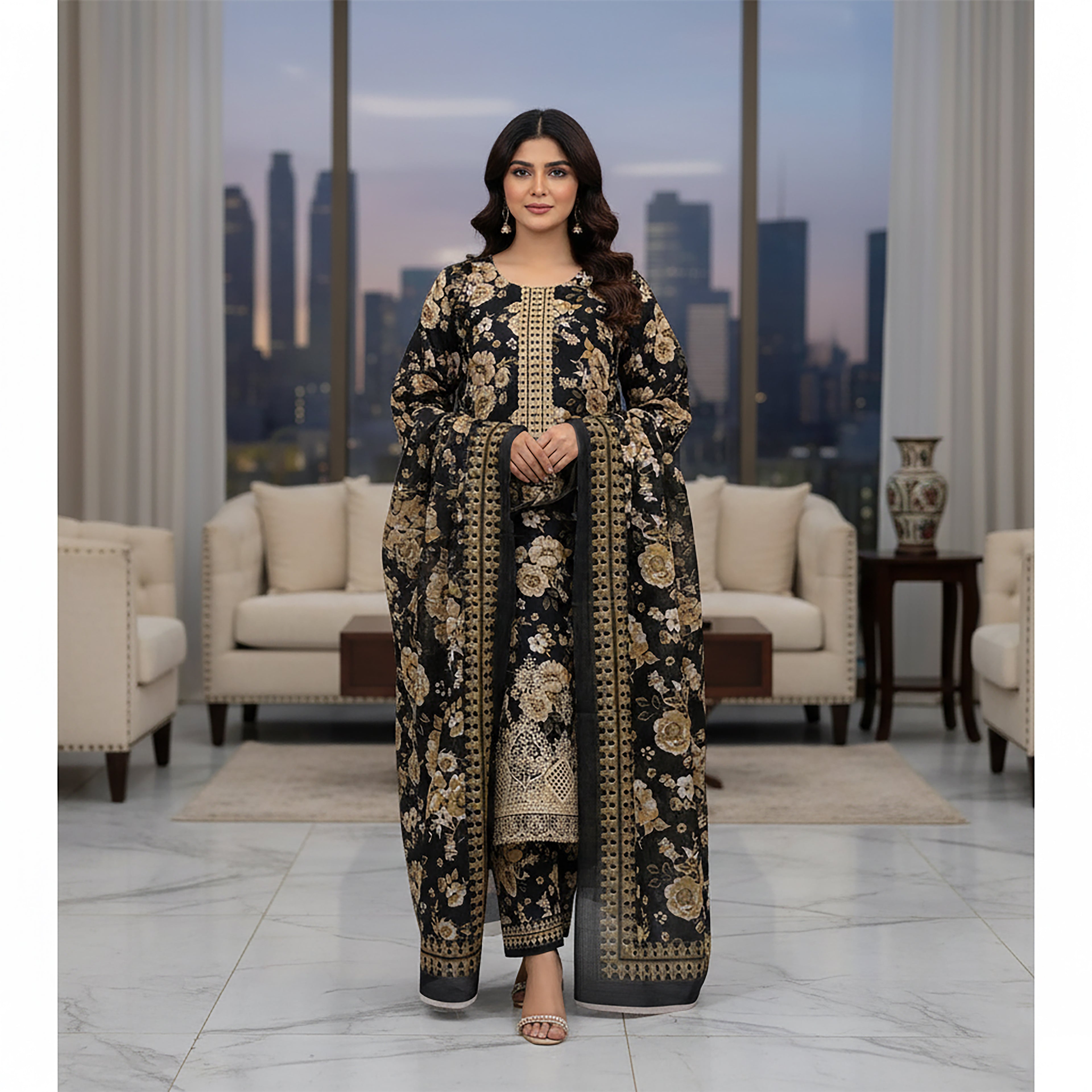 Shehzadi Noir - 3-piece Stitched Print+ Embroidery