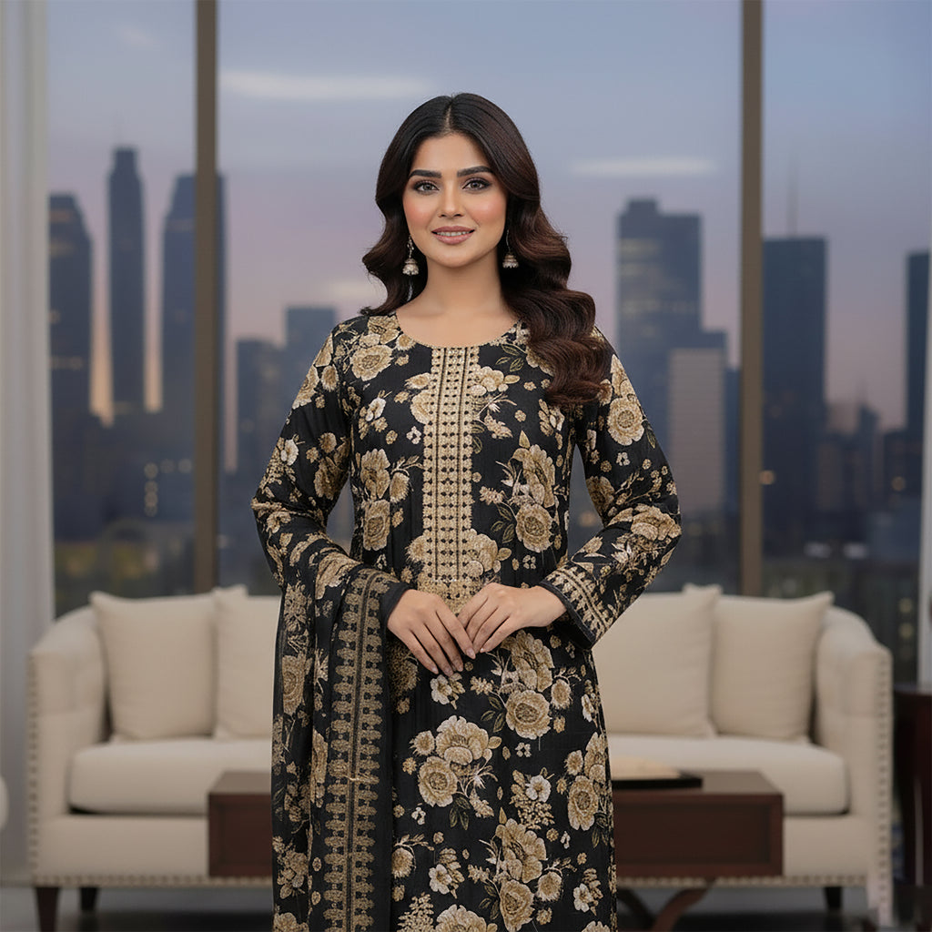 Shehzadi Noir - 3-piece Stitched Print+ Embroidery