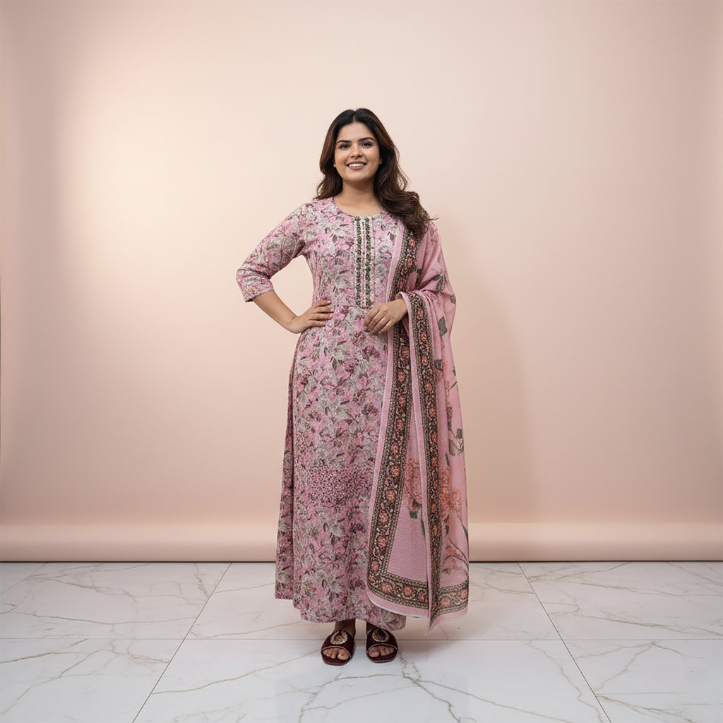 Blush Garden Elegance - 3-piece stitched Print+ Embroidery