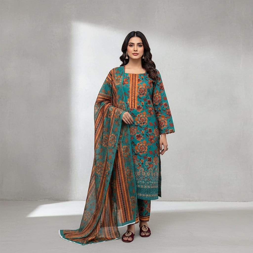 Zamurd Rustica - 3-piece stitched Print+ Embroidery