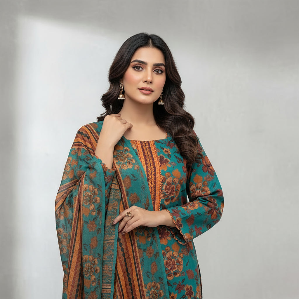 Zamurd Rustica - 3-piece stitched Print+ Embroidery