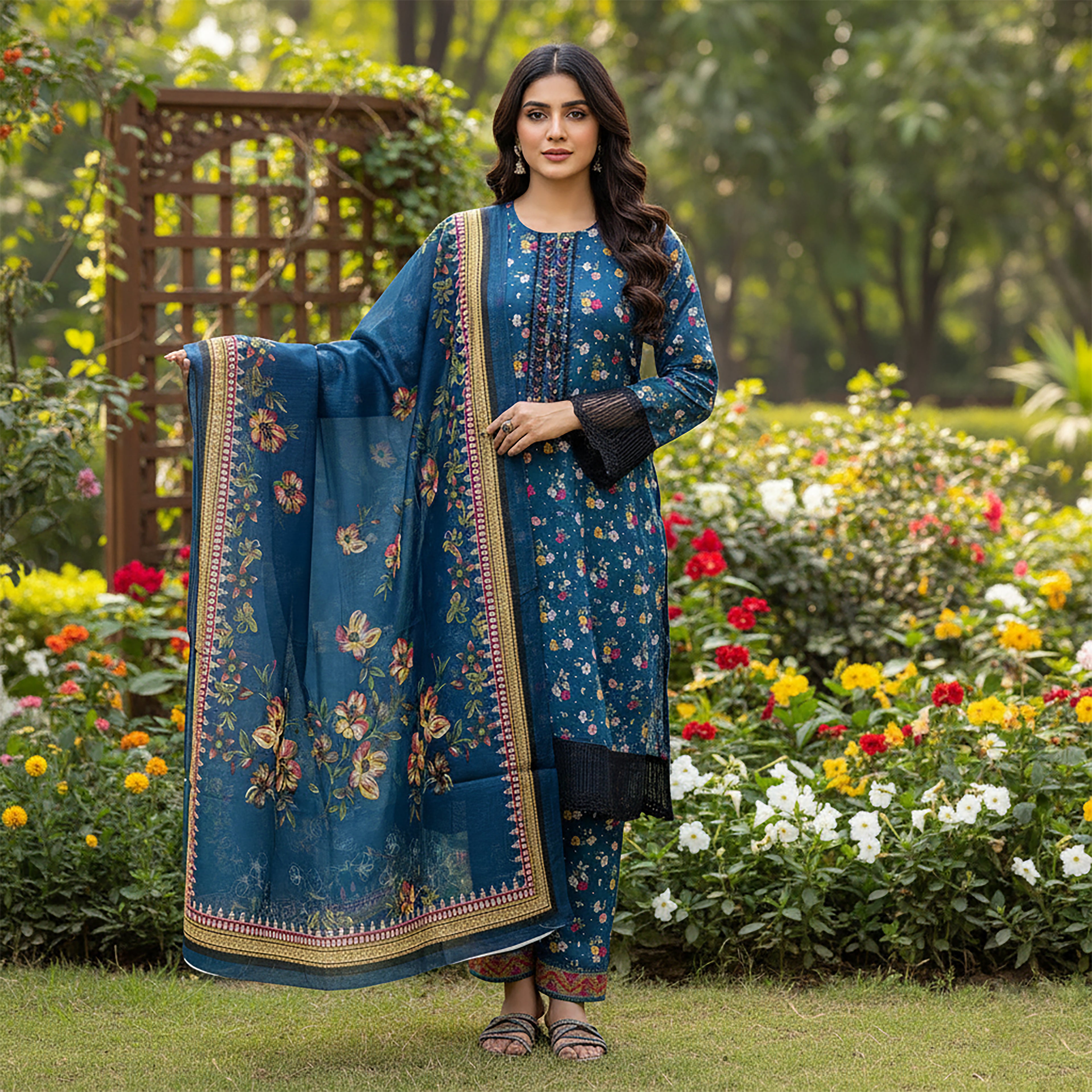 Neel Gulistan - 3 pieces Stitched Print+ Embroidery