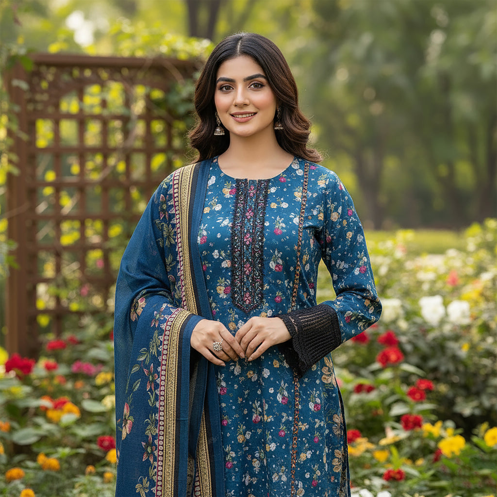 Neel Gulistan - 3 pieces Stitched Print+ Embroidery