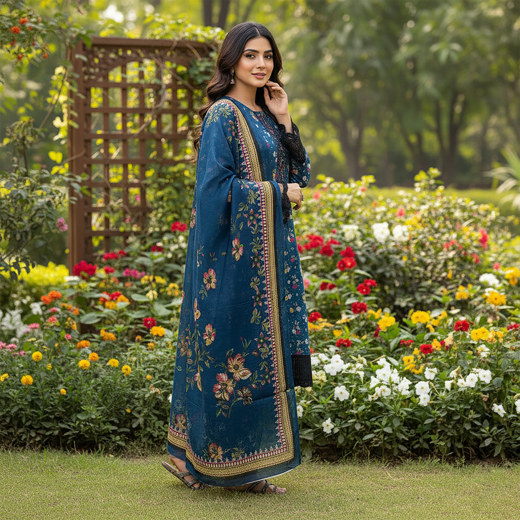 Neel Gulistan - 3 pieces Stitched Print+ Embroidery