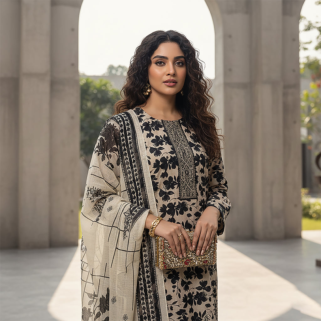 Noir Mehr - 3-piece Stitched Print+ Embroidery