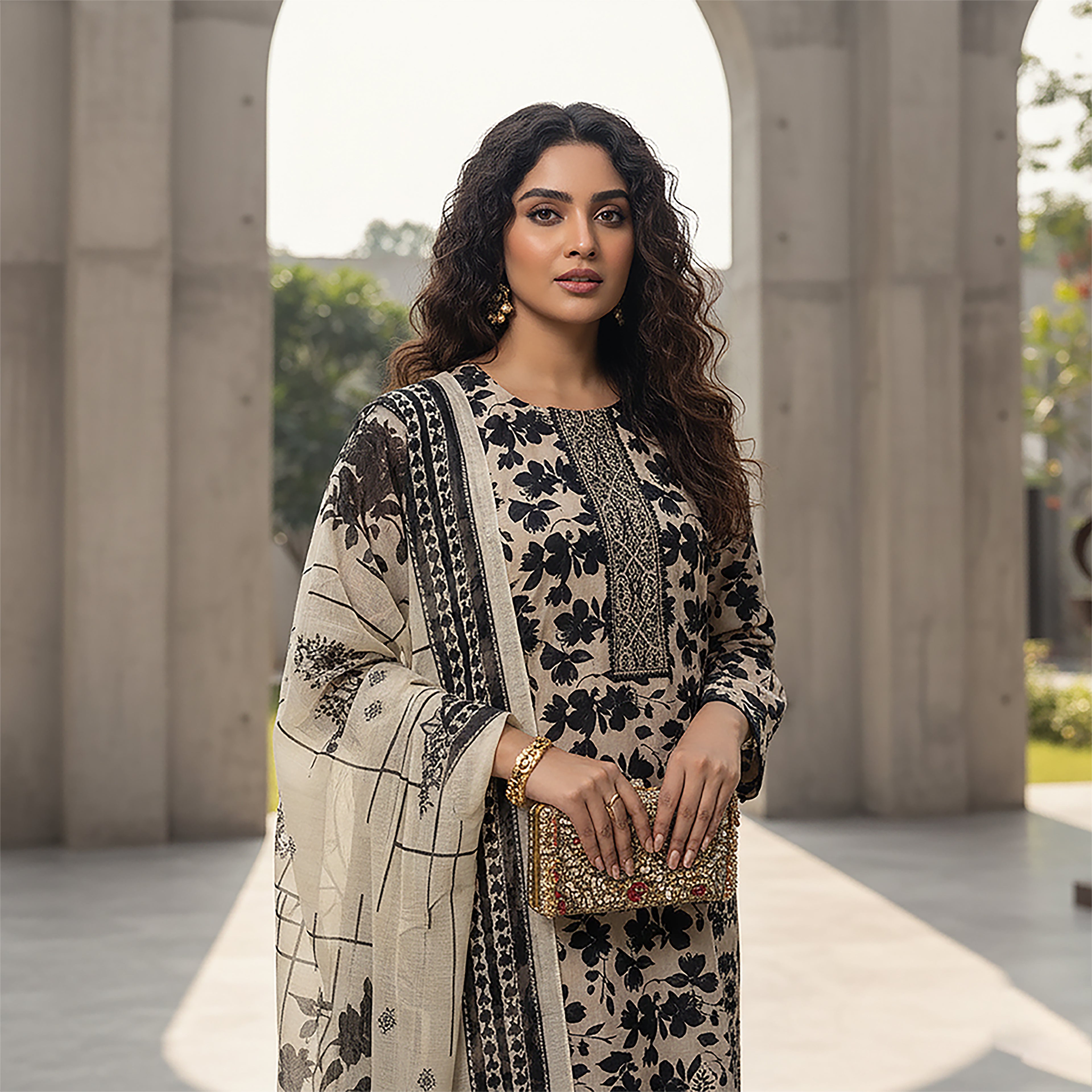 Noir Mehr - 3-piece Stitched Print+ Embroidery